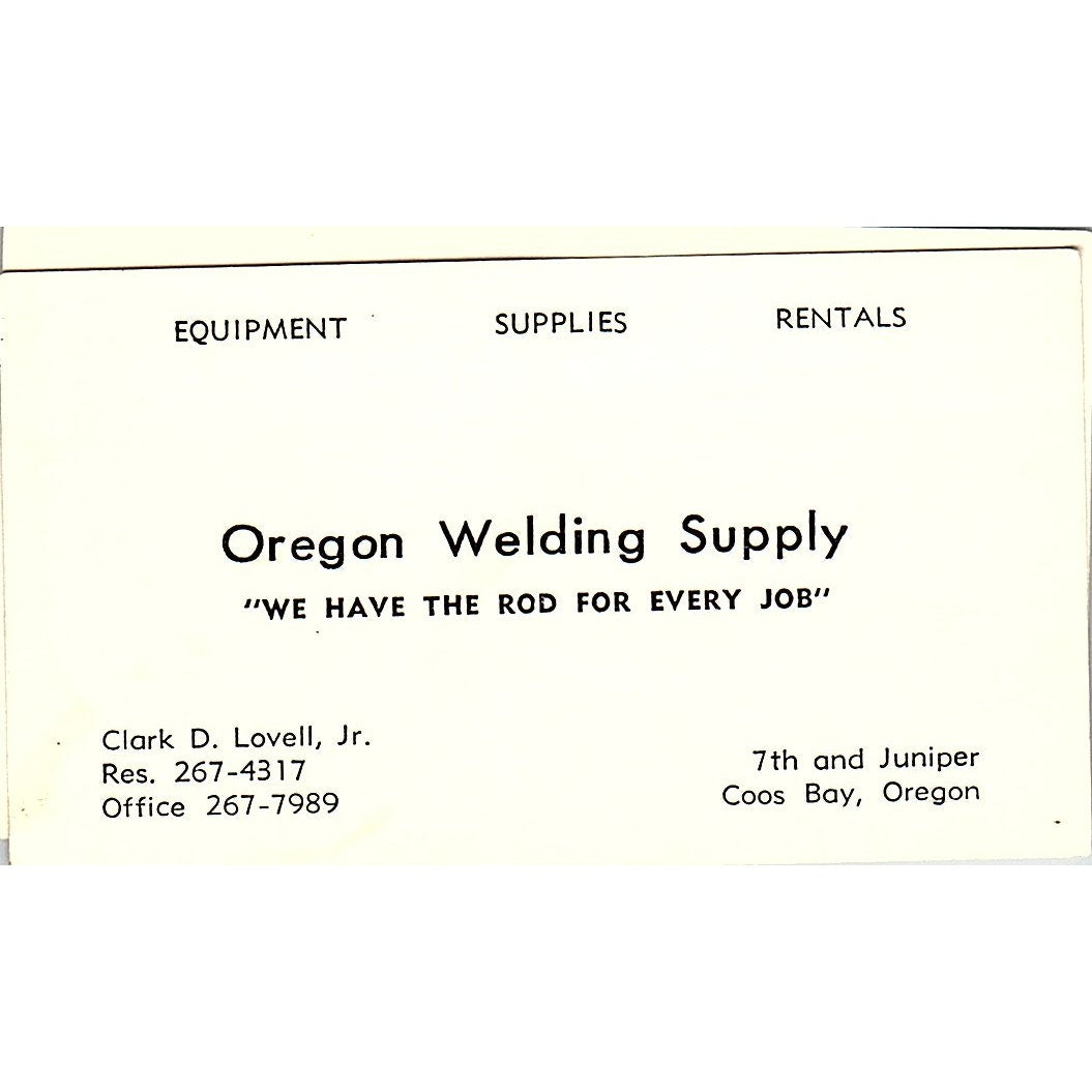Oregon Welding Supply Clark D. Lovell Jr Coos Bay Vintage Business Card SE5-B1
