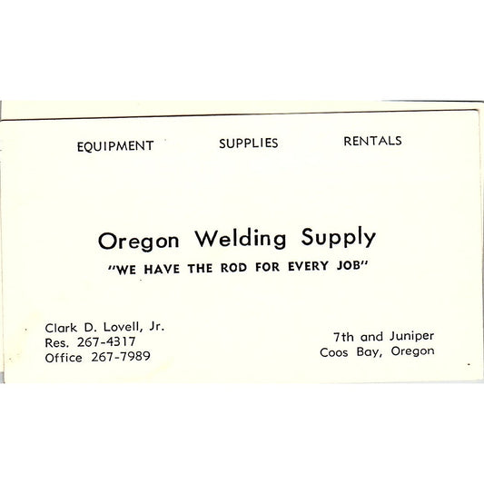 Oregon Welding Supply Clark D. Lovell Jr Coos Bay Vintage Business Card SE5-B1