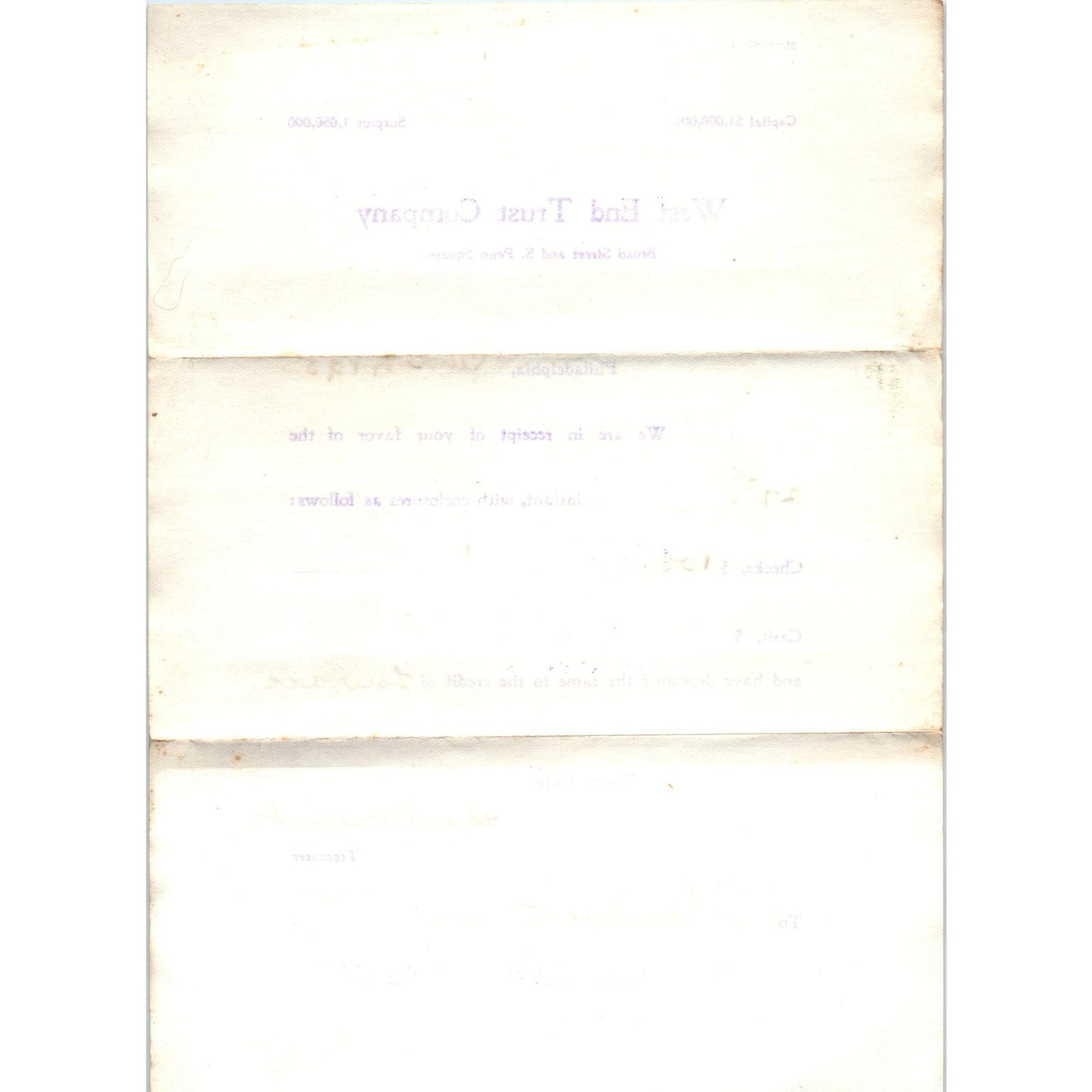 1908 West End Trust Company Philadelphia Letterhead Ai5-PCL