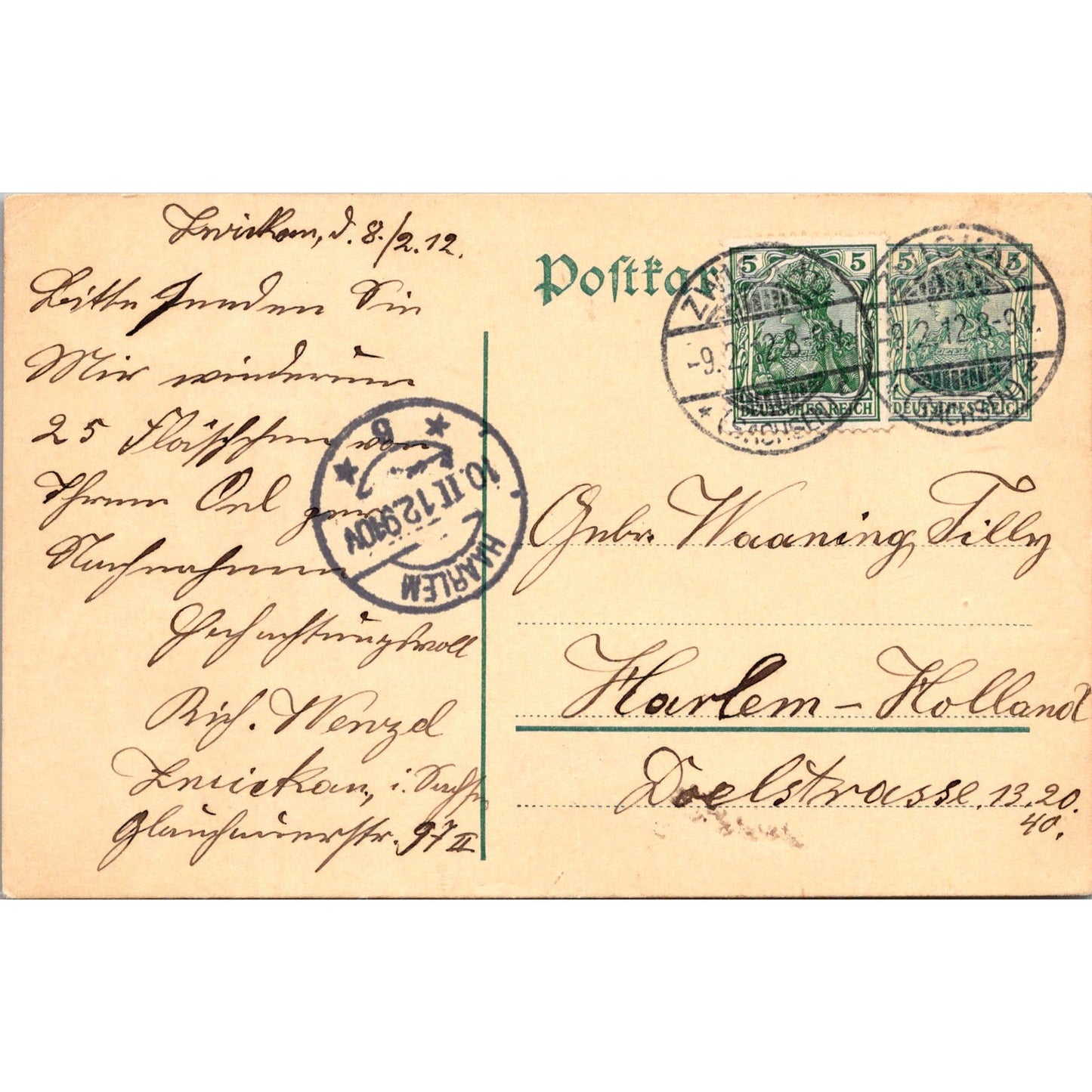 Waaning Tilly Haarlem Holland Wenzel 1912 German Reich Postcard TE2-GRQ