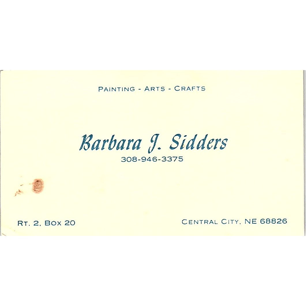 Barbara J. Sidders Paintings Arts Crafts Central City NE Business Card SF3-B4