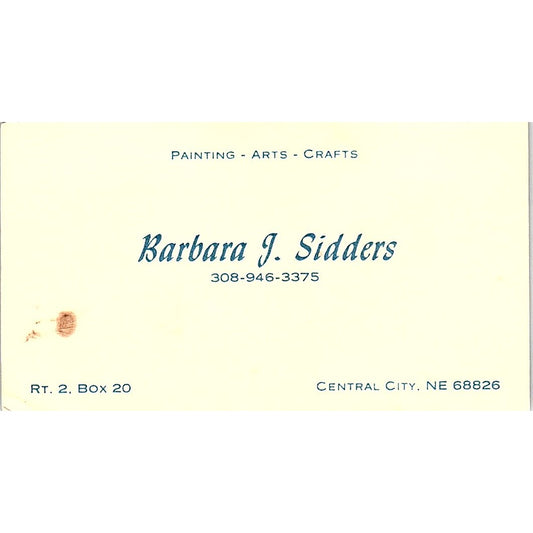 Barbara J. Sidders Paintings Arts Crafts Central City NE Business Card SF3-B4