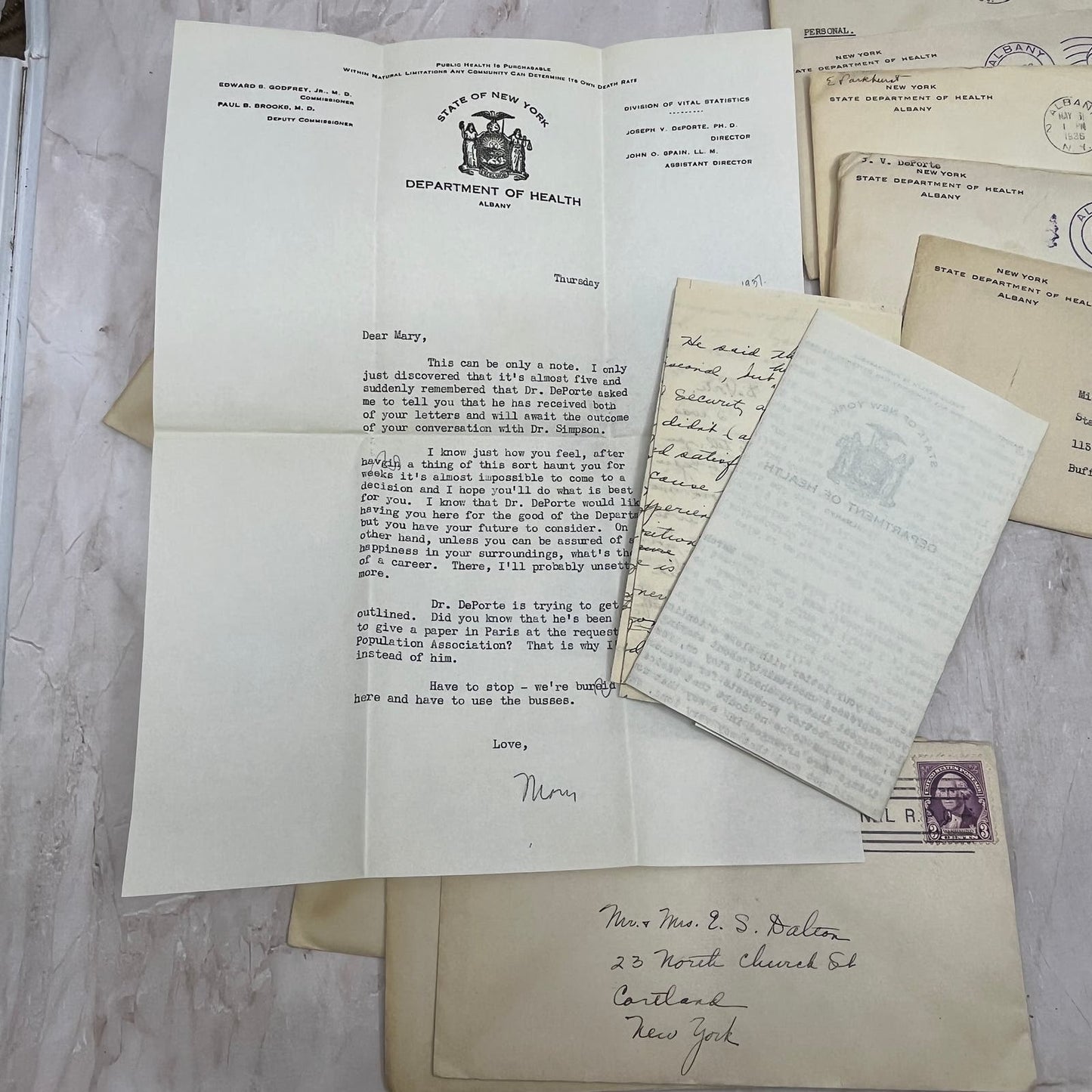 Huge Lot of Letters 1935-38 Mary E. Dalton NY State Department of Health TG8-Z