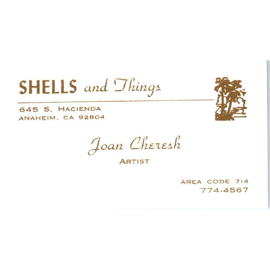 Shells & Things Joan Cheresh Anaheim CA Vintage Business Card SD8-B6
