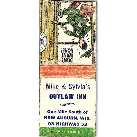 Mike & Sylvia's Outlaw Inn New Auburn WI Vintage Matchbook Cover SC7-Y10