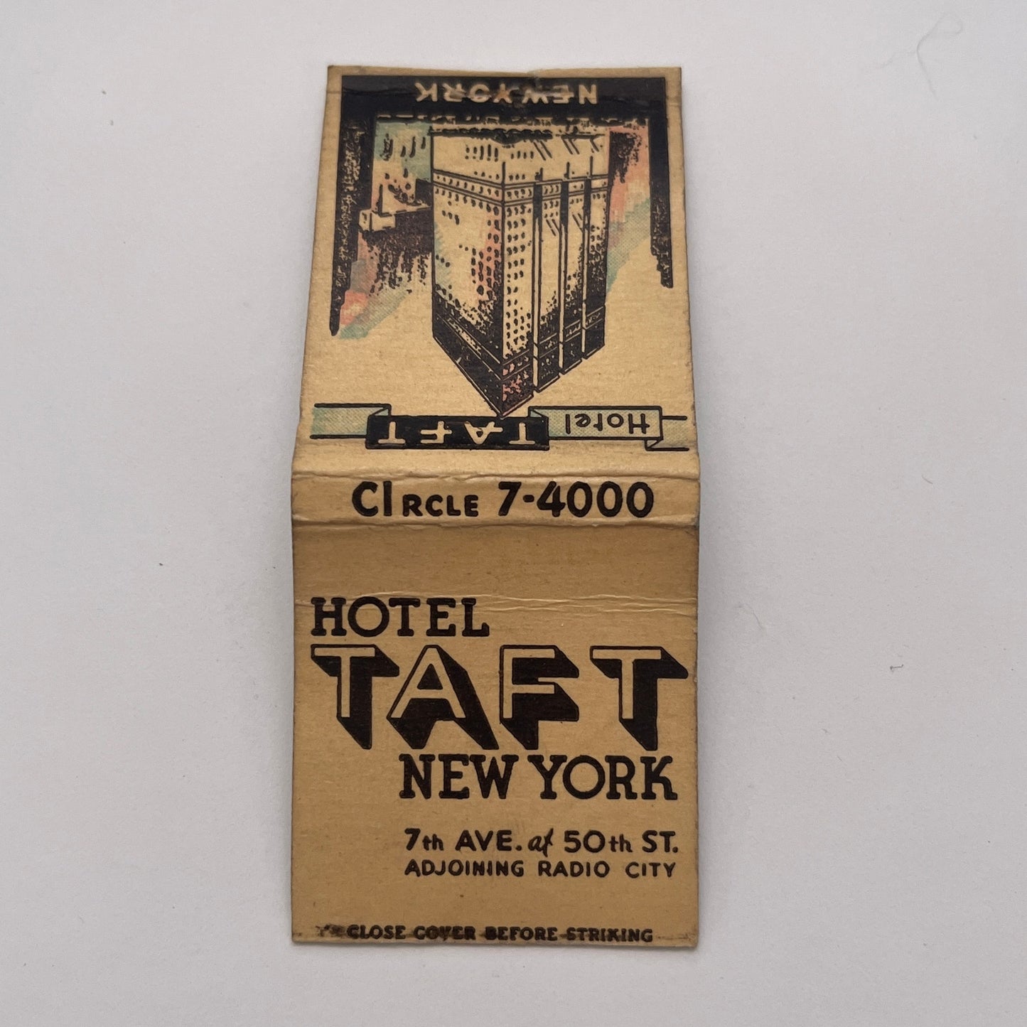 Hotel Taft New York 7th Ave at 50th St Vintage Matchbook Cover TB8-MB-3