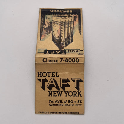 Hotel Taft New York 7th Ave at 50th St Vintage Matchbook Cover TB8-MB-3