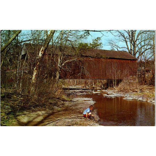 Loux Bridge Bucks County Cabin Run Pennsylvania Covered Bridge Postcard PC3