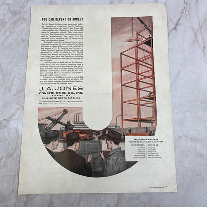 J.A. Jones Construction Co Charlotte North Carolina 1951 Magazine Ad FL6-10