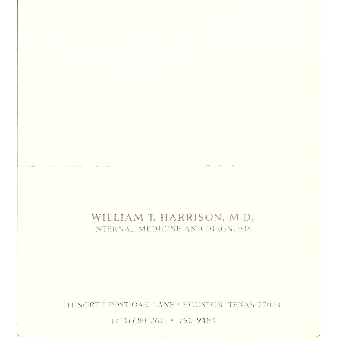 Internal Medicine & Diagnosis William T Harrison Houston TX Business Card SB4-B2