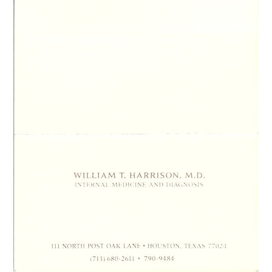 Internal Medicine & Diagnosis William T Harrison Houston TX Business Card SB4-B2