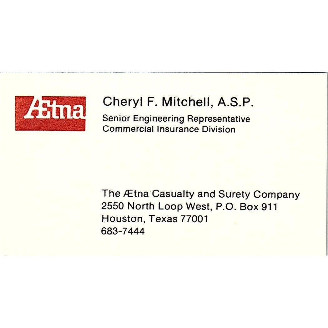Cheryl F Mitchell ASP Long Beach CA Aetna Ins Co Vintage Business Card SE3-B15