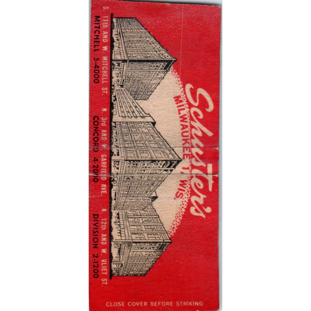 Schuster's Milwaukee WI Vintage Matchbook Cover SD4-Y4