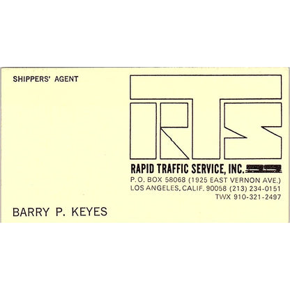 Rapid Traffic Service Barry P Keyes Los Angeles CA Vintage Business Card SB4-B11
