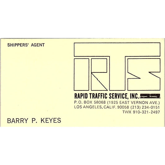 Rapid Traffic Service Barry P Keyes Los Angeles CA Vintage Business Card SB4-B11