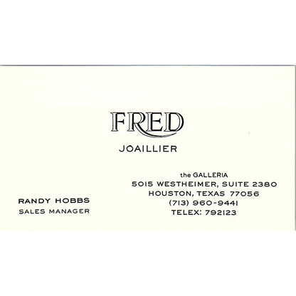 Fred Joaillier Galleria Randy Hobbs Houston Texas Vintage Business Card SF3-B9