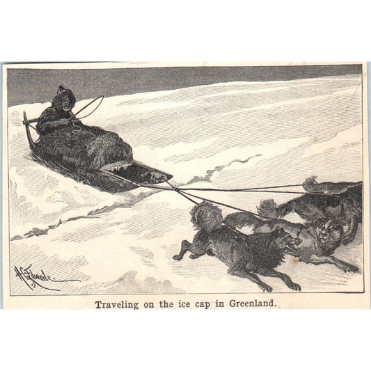 Travelling on the Ice Gap in Greenland 1901 Engraving AF2-O2