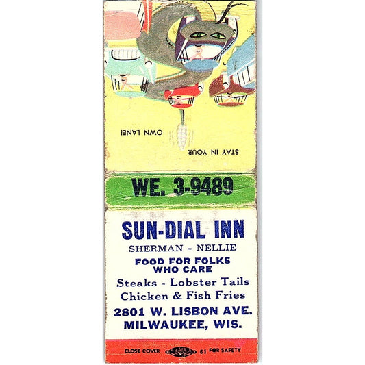 Sun-Dial Inn Sherman, Nellie Milwaukee Vintage Matchbook Cover SC7-Y6