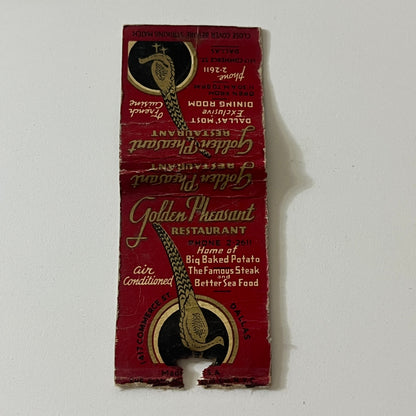 Golden Pheasant Restaurant Dallas TX Vintage Matchbook TB6-MB2-11