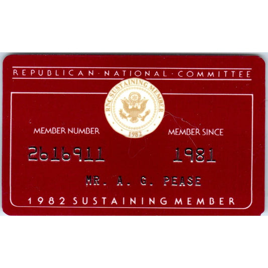 1982 Republican National Sustaining Member Card A.G. Pease AE2
