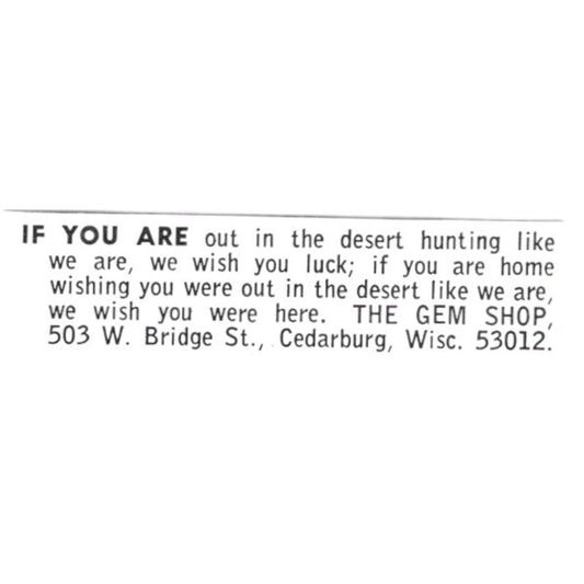 The Gem Shop Lapidary Supply Cedarburg Wisconsin 1972 Ad AF8-S11