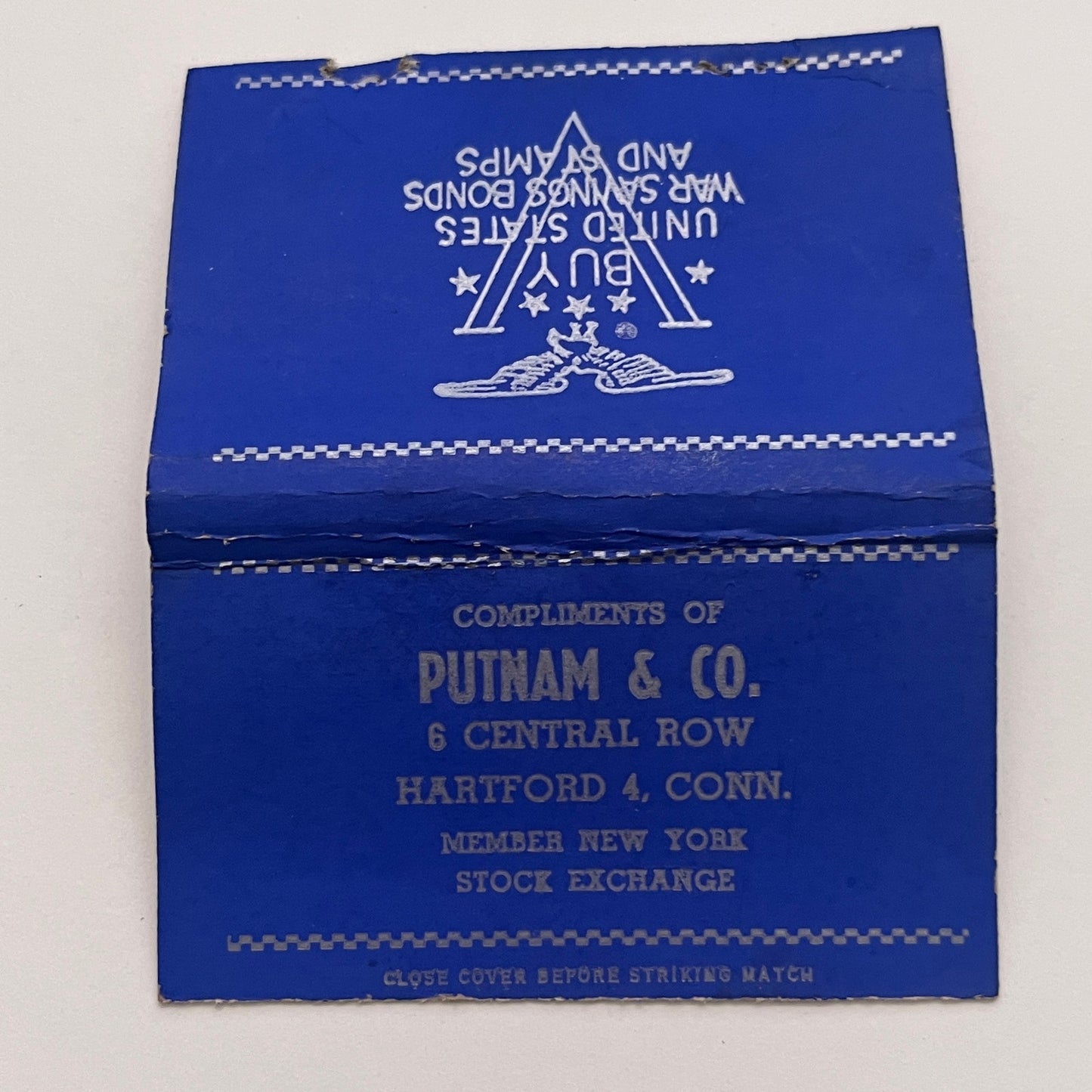 Putnam & Co Central Row Hartford CT War Bonds Vintage Matchbook Cover MM2-7
