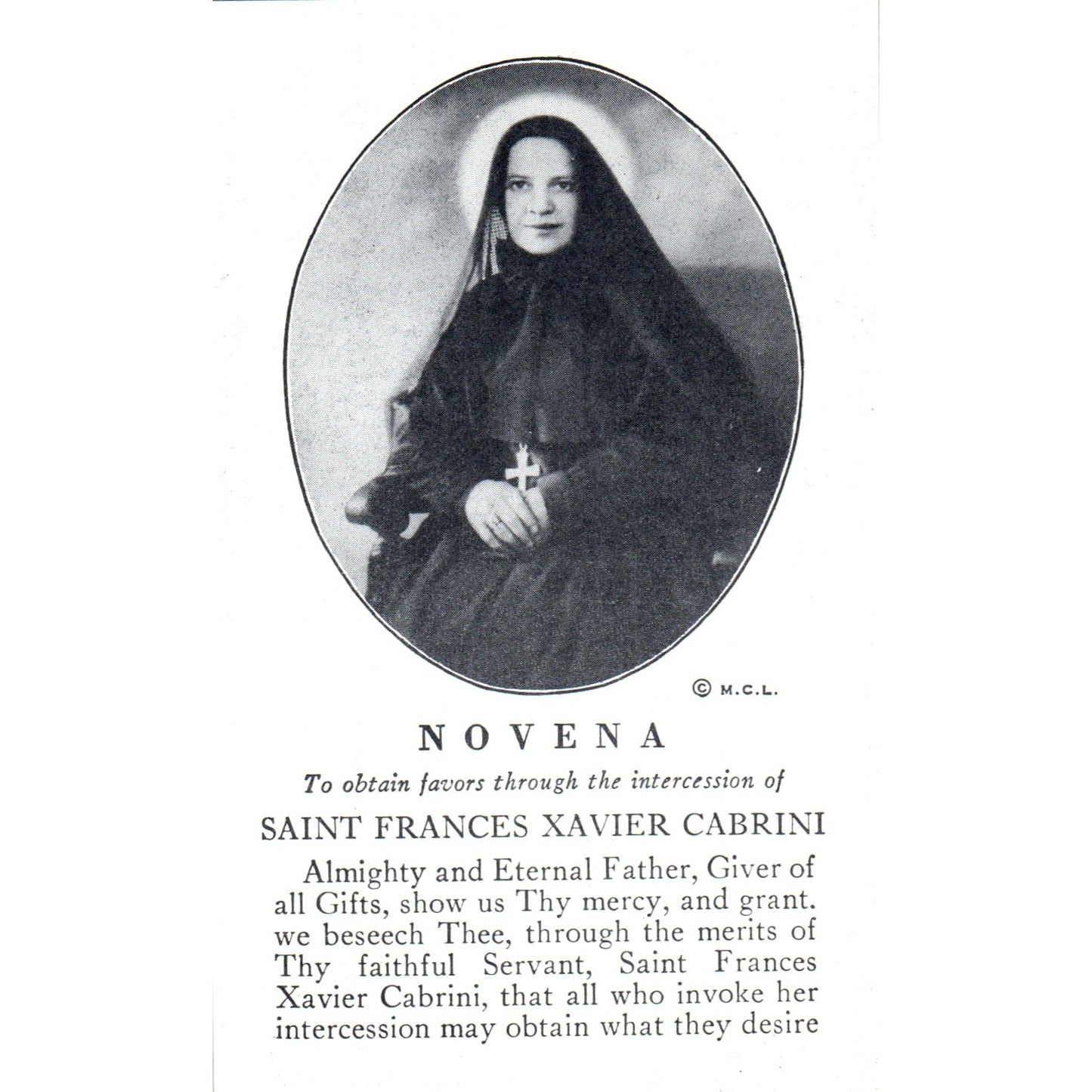 Novena St Frances Xavier Cabrini Samuel Cardinal Stritch Vintage Card TH2-PC1