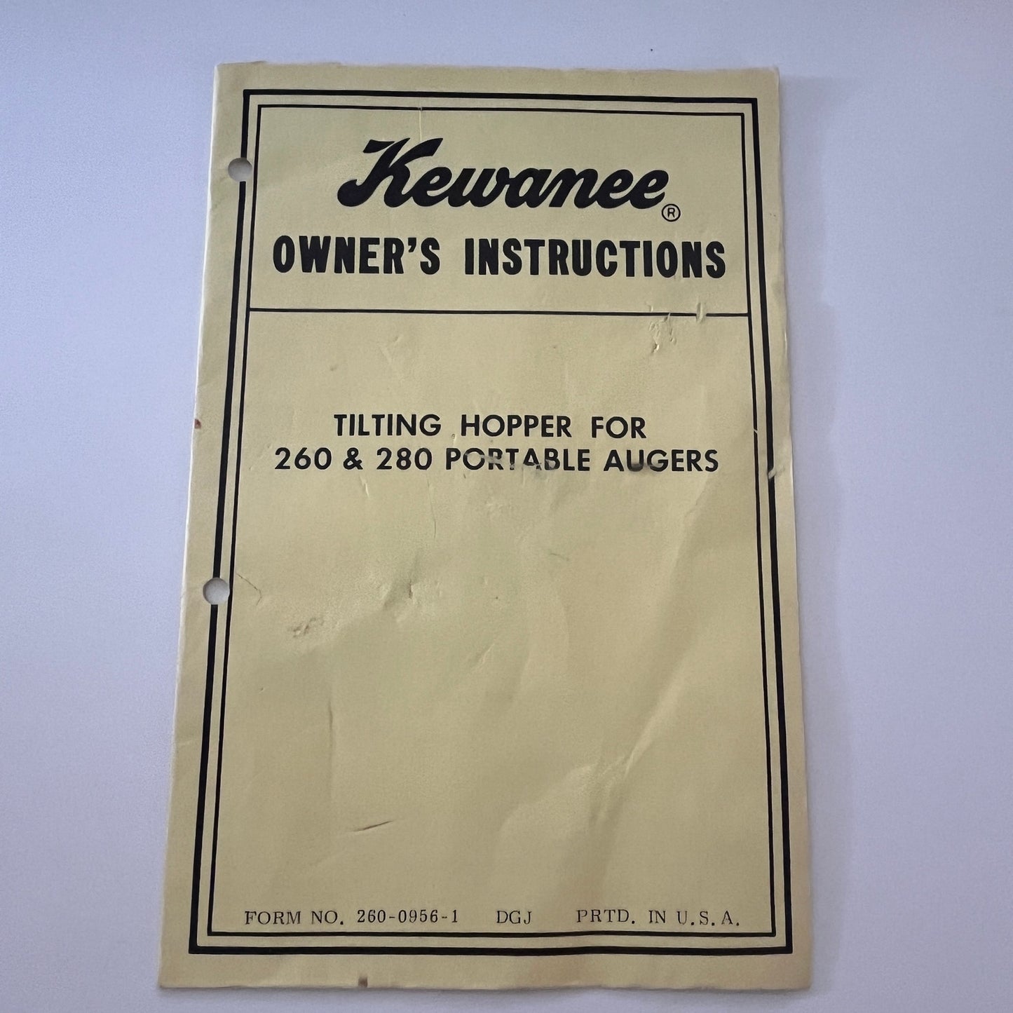 Tilting Hopper 260 & 280 Portable Augers Kewanee Owner's Instructions TK2-XB5