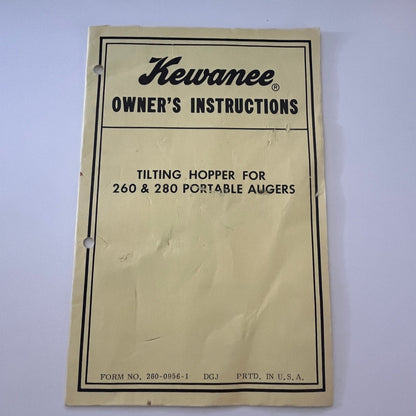 Tilting Hopper 260 & 280 Portable Augers Kewanee Owner's Instructions TK2-XB5