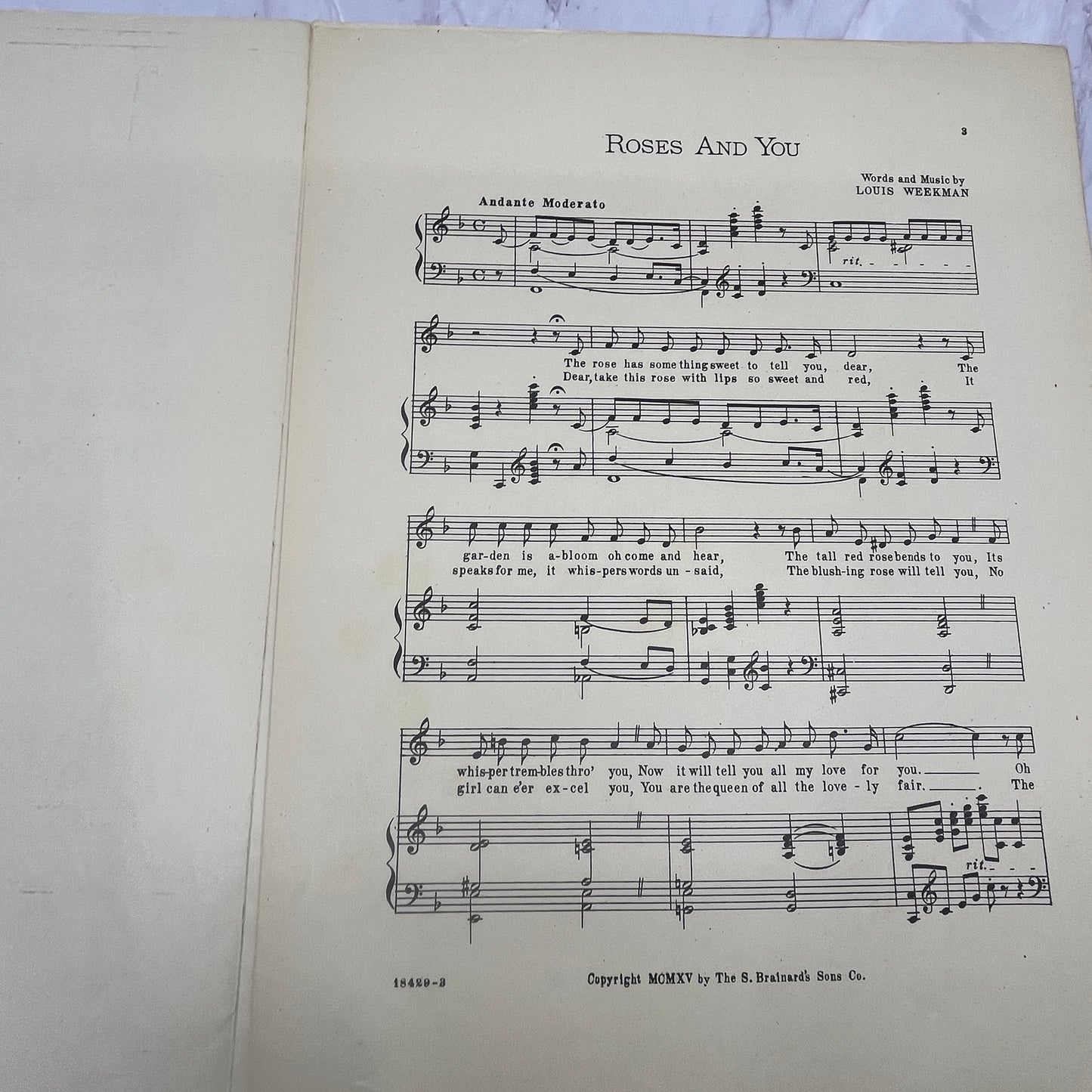 Roses and You Louis Weekman 1915 Sheet Music V15