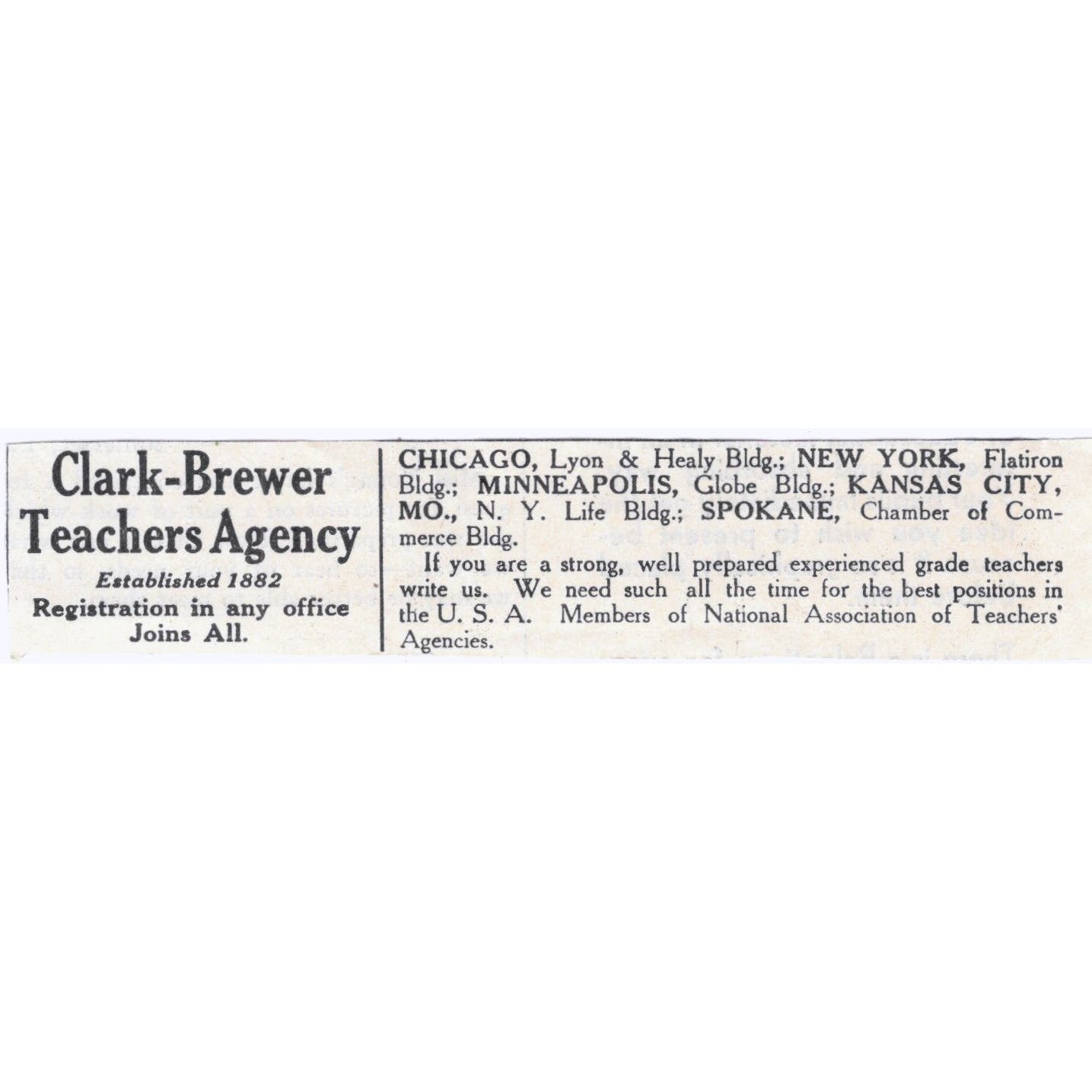 1931 Clark-Brewer Teachers Agency NY MO MN WA Original Advertisement AE5-SA1