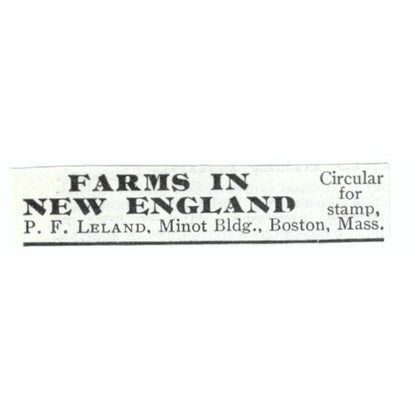Farms in New England P.F. Leland Boston c1918 Original Advertisement AE5-SV5