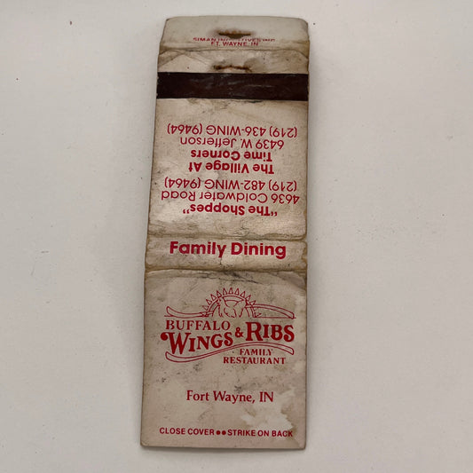 Buffalo Wings & Ribs Family Restaurant Fort Wayne IN Vtg Matchbook TB6-MB2-15