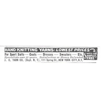 J.C. Yarn Co. Hand Knitting Yarns New York NY 1936 Ad SAG4-S12