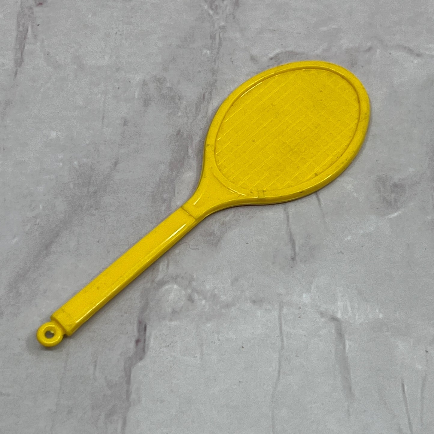 Vtg YELLOW Celluloid Barbie Doll Tennis Racket Sport Miniature Diorama 3" SE2