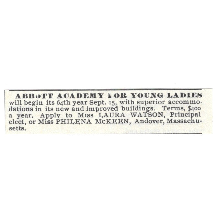 Abbott Academy for Girls Laura Watson Philena McKeen Andover MA 1892 Ad AG2-S24