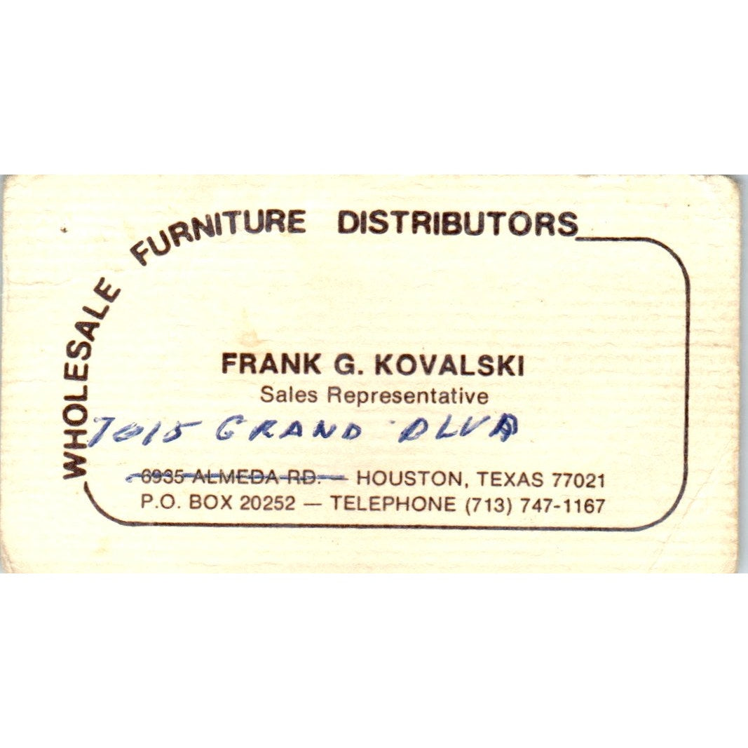 Frank G. Kovalski Wholesale Furniture Distributors Houston Business Card SD8-B20