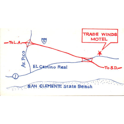 Trade Winds Motel Sanford & Lily Yeh San Clemente Vintage Business Card SD8-B22