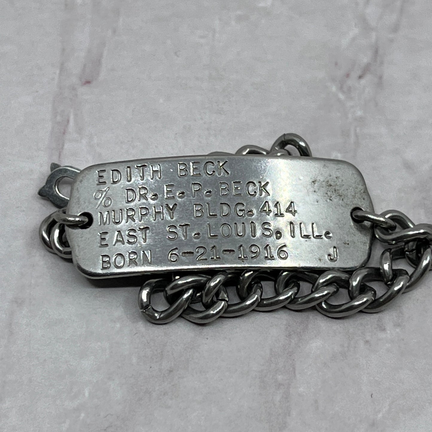 Antique Edith Beck 1916 ID Bracelet East Saint Louis IL SE2