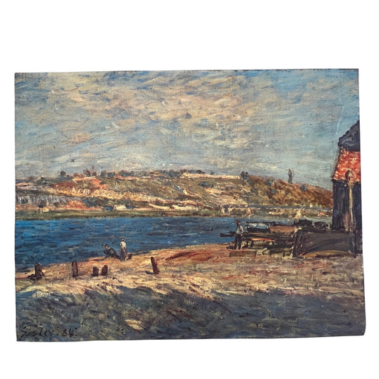 Village on the Bank of the Seine Alfred Sisley 1960s Lithograph Art Print V32-2