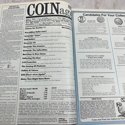 1988 Nov - COINage Magazine Kennedy Halves Gold Dollars Million Dollar Coin M20