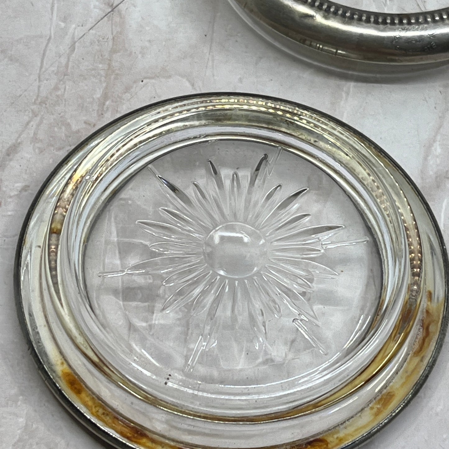 Vintage Leonard Silver Plate Crystal Coasters Set of 4 Starburst Italy TF4