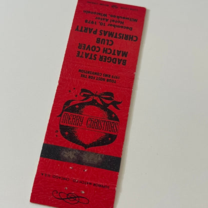 1978 Badger State Match Cover Club Christmas Party Milwaukee Matchbook TB6-MB2-5