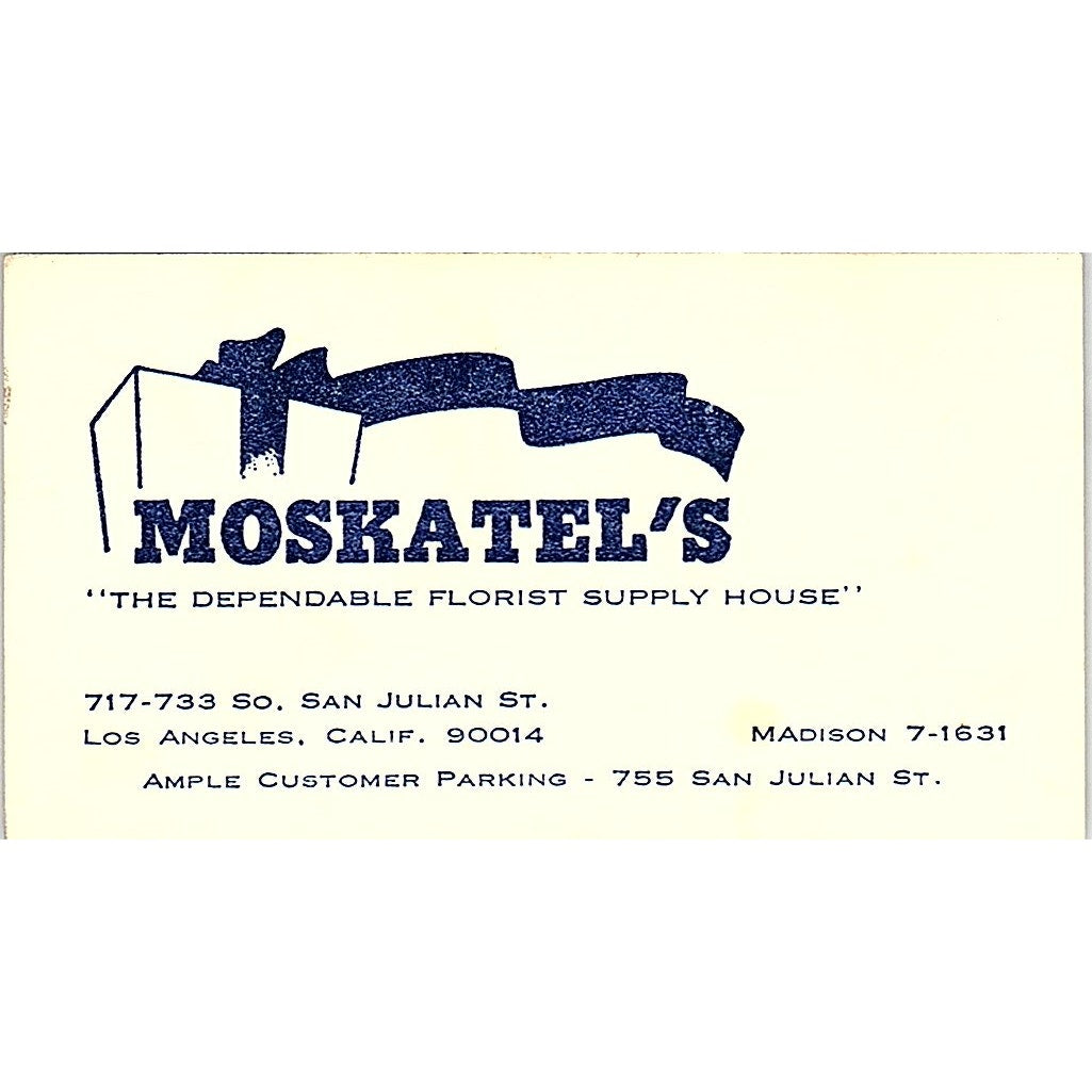 Moskatrel's, Madison Florist Supply Los Angeles, CA Vintage Business Card SF3-B8