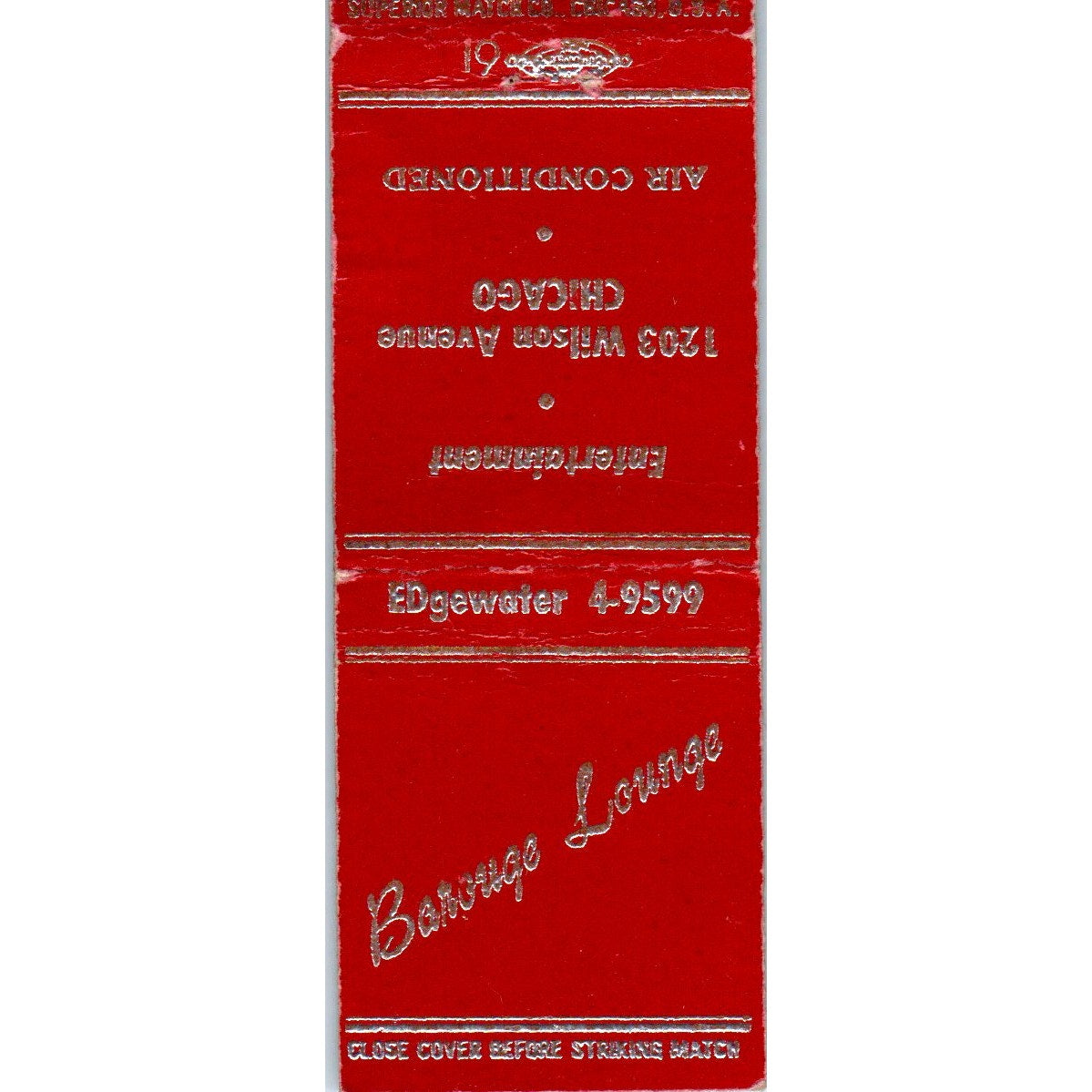 Baroque Lounge 1203 Wilson Ave. Chicago Vintage Matchbook Cover SD4-Y17