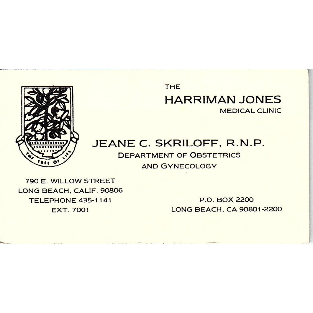 The Harriman Jones Medical Clinic Jeane C. Skriloff Long Beach CA Card SB4-B1