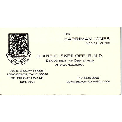 The Harriman Jones Medical Clinic Jeane C. Skriloff Long Beach CA Card SB4-B1