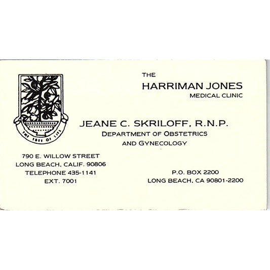The Harriman Jones Medical Clinic Jeane C. Skriloff Long Beach CA Card SB4-B1