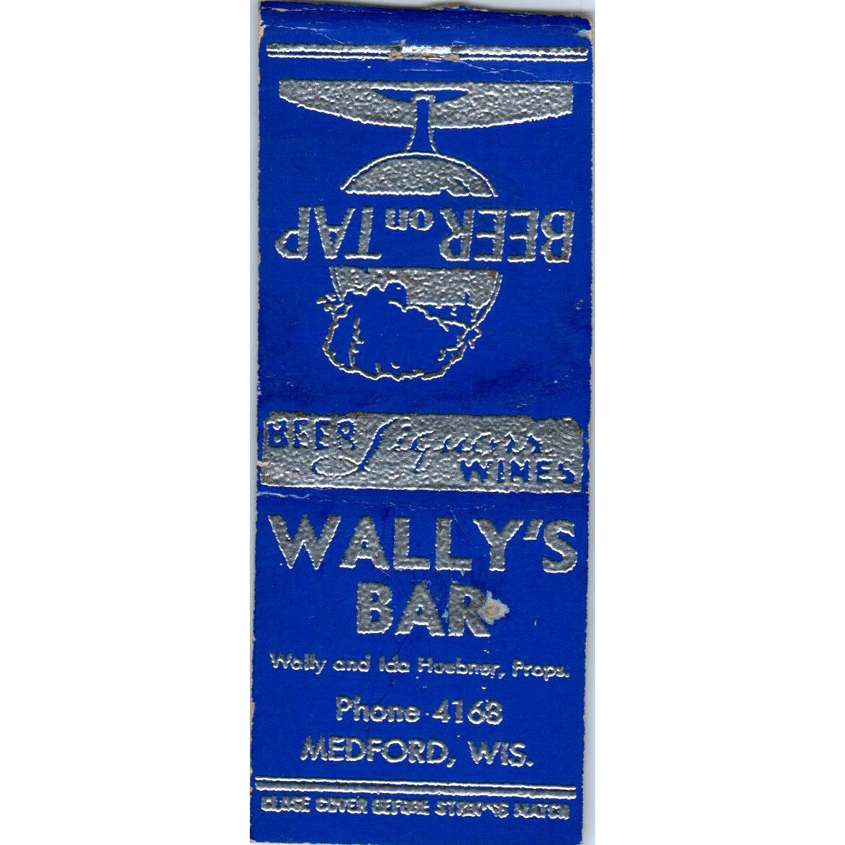 Wally's Bar Wally & Ida Huebner Medford WI Vintage Matchbook Cover SF4-Y3
