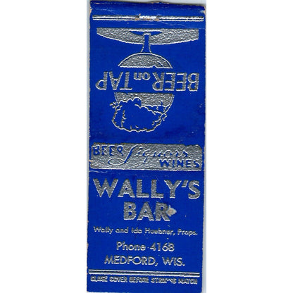 Wally's Bar Wally & Ida Huebner Medford WI Vintage Matchbook Cover SF4-Y3